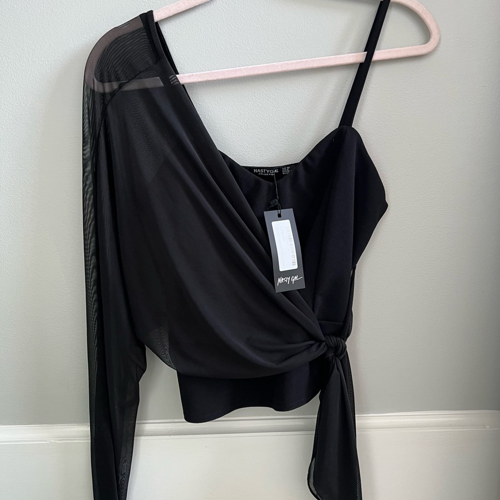 NWT Nasty Gal One Sleeve Mesh Side Tie Top (8)
